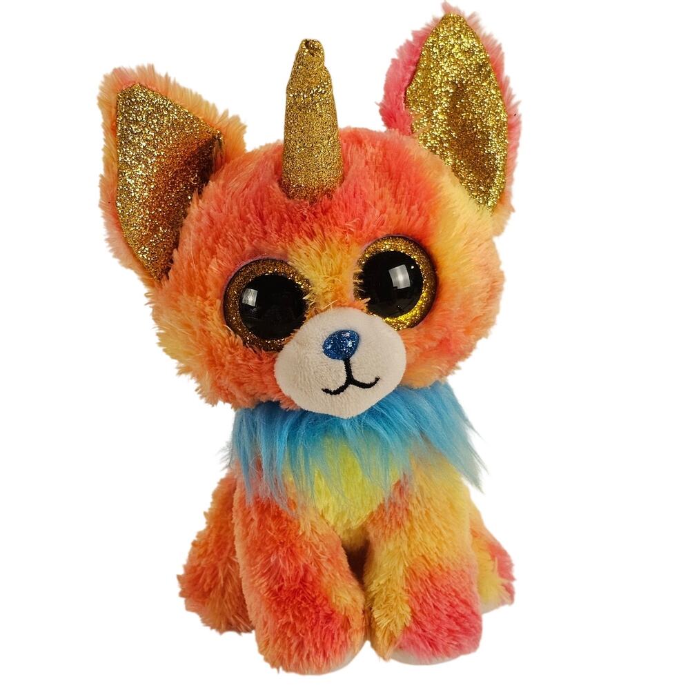 Ty Beanie Boos Yips Unicorn Chihuahua Dog Plush Rainbow Glitter Eyes 6 Inch